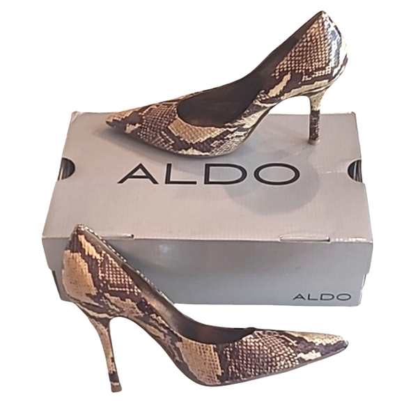 Aldo Stiletto Pumps Snake Skin Pointed Toe High Heel Animal Print Cocktail Party - Picture 17 of 17